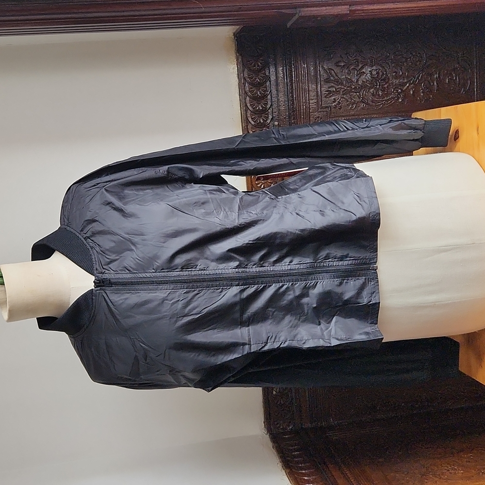 NWT GOOD AMERICAN Black Peplum Nylon Bomber Large $115 - Picture 2 of 10